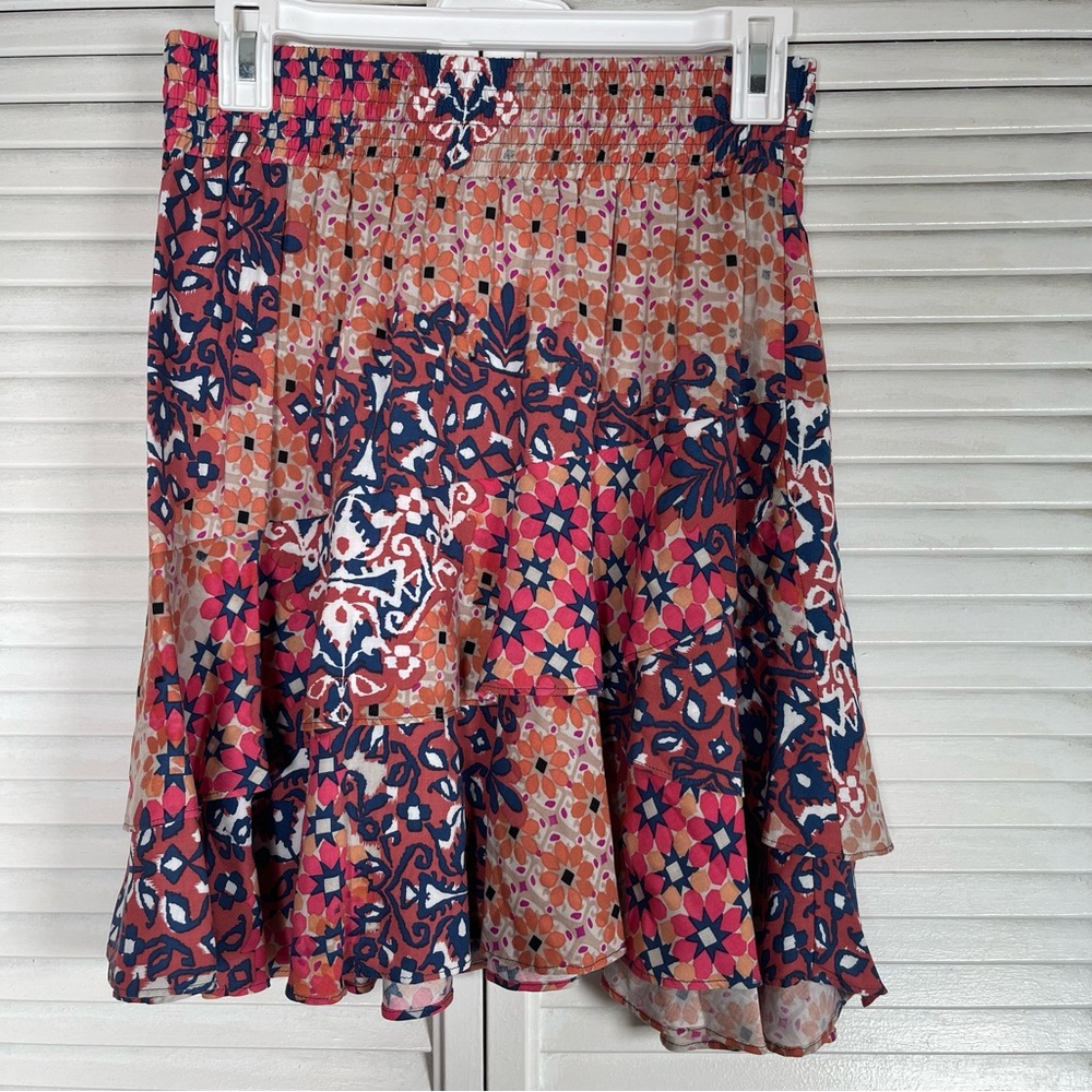 Cabi Isabel Patchwork Skirt XS Tiered‎ Ruffle Boho Multicolor Viscose